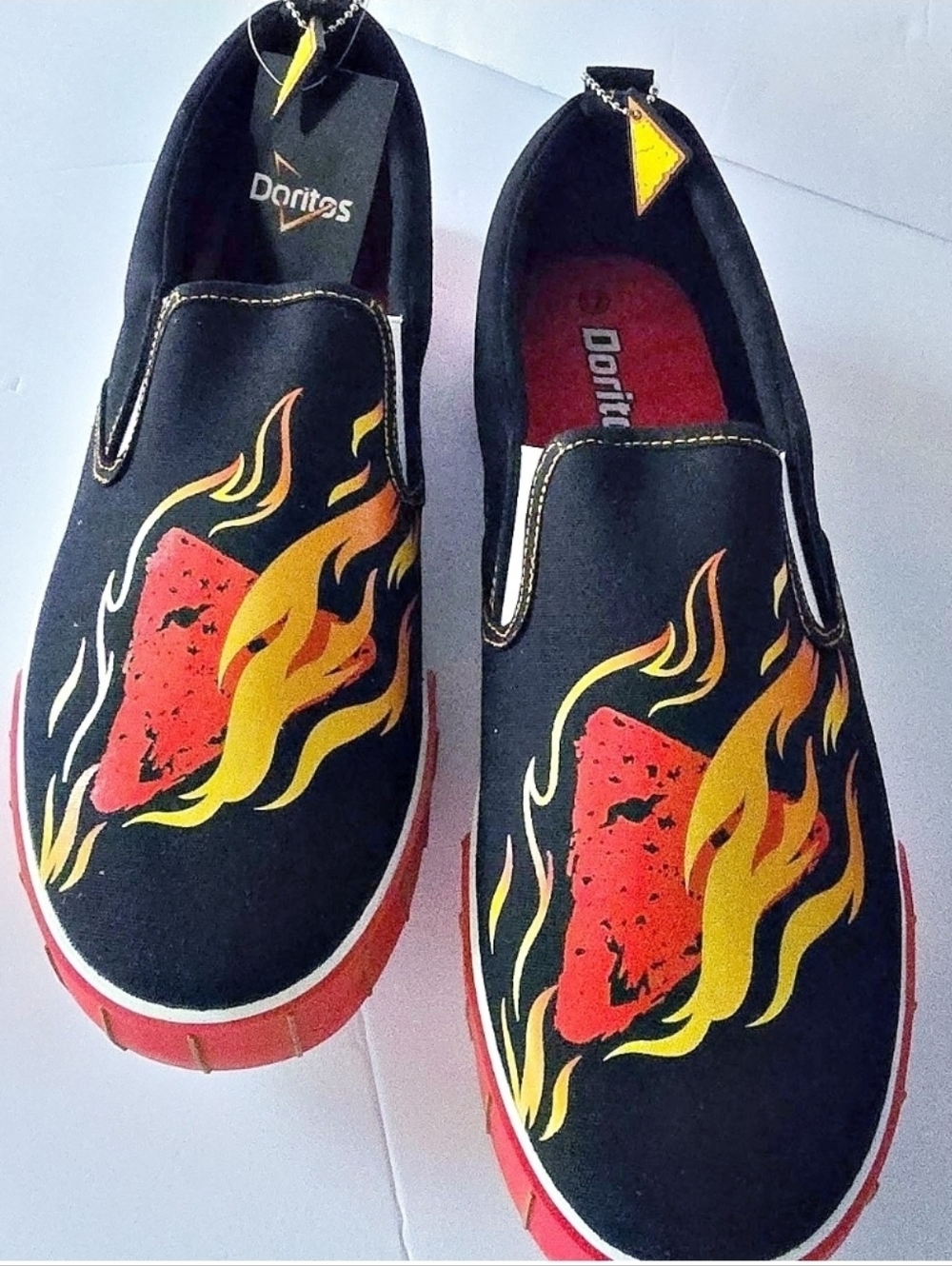 Doritos Black Flame Slip-On Sneakers Women’s Graphic Shoes , Size 12